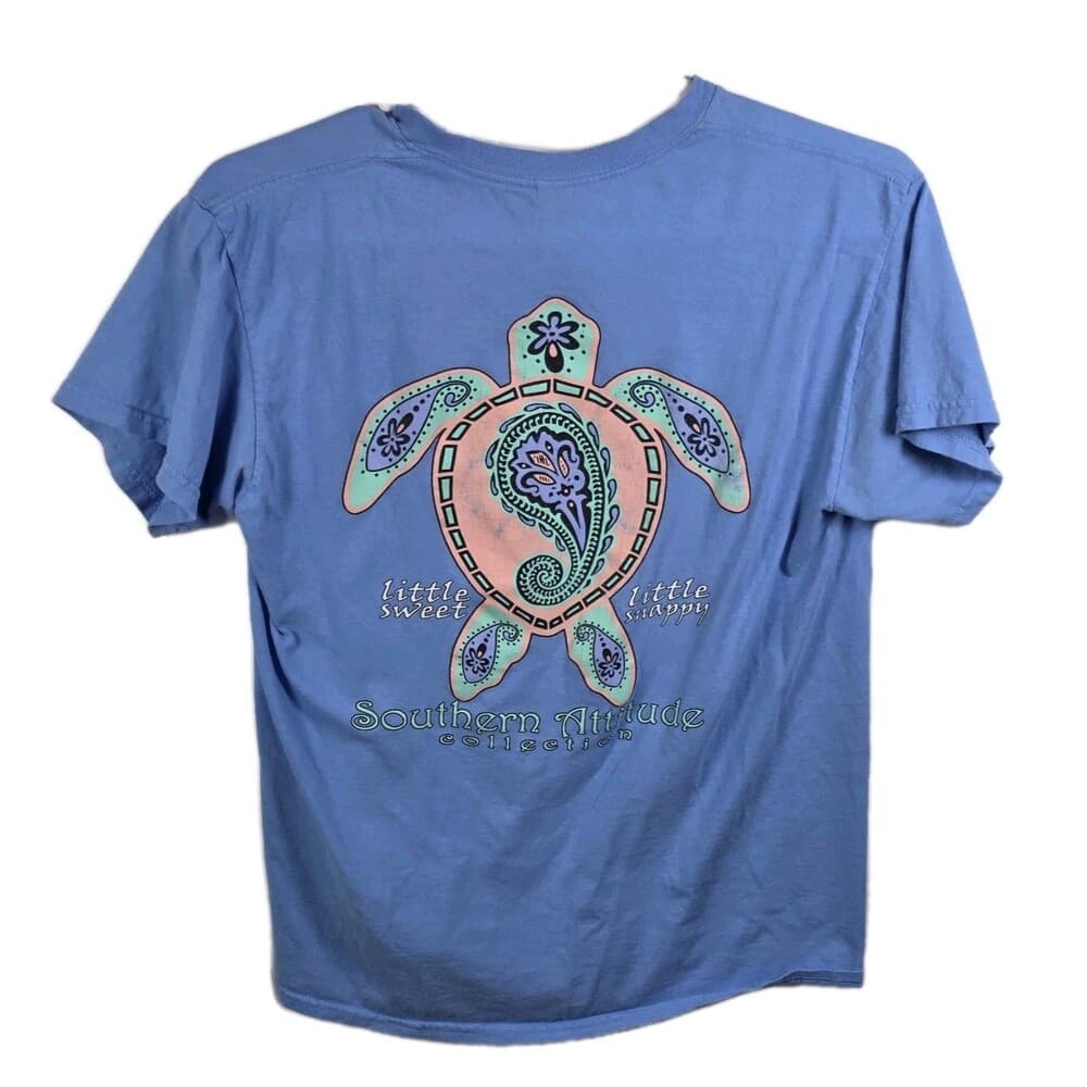 Southern Attitude Women's Medium Paisley Turtle Light‎ Blue T-shirt - Thumbnail 4