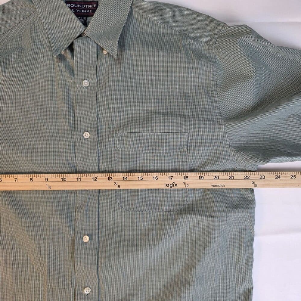 Roundtree‎ & Yorke Men's 15.5 -33 Green Striped Long Sleeve Button Up Shirt - Thumbnail 5
