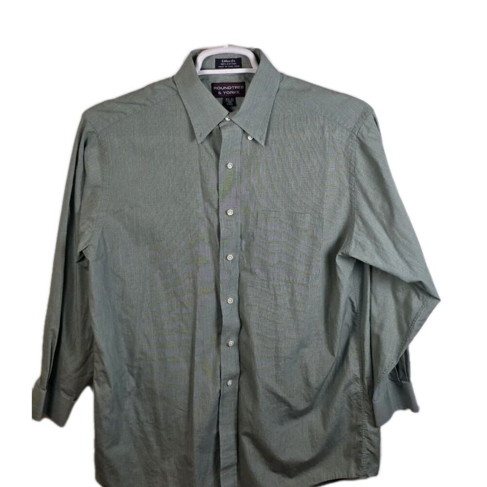 Roundtree‎ & Yorke Men's 15.5 -33 Green Striped Long Sleeve Button Up Shirt - Thumbnail 8