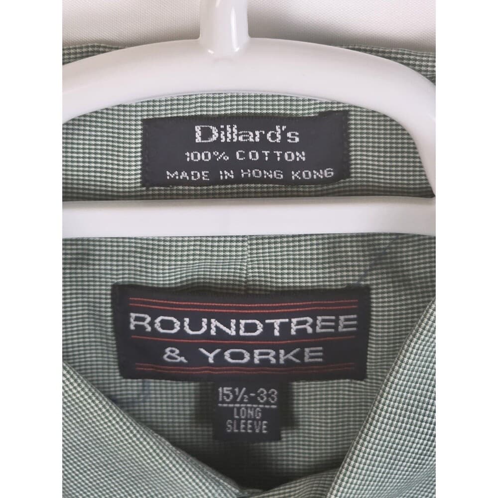 Roundtree‎ & Yorke Men's 15.5 -33 Green Striped Long Sleeve Button Up Shirt - Thumbnail 2
