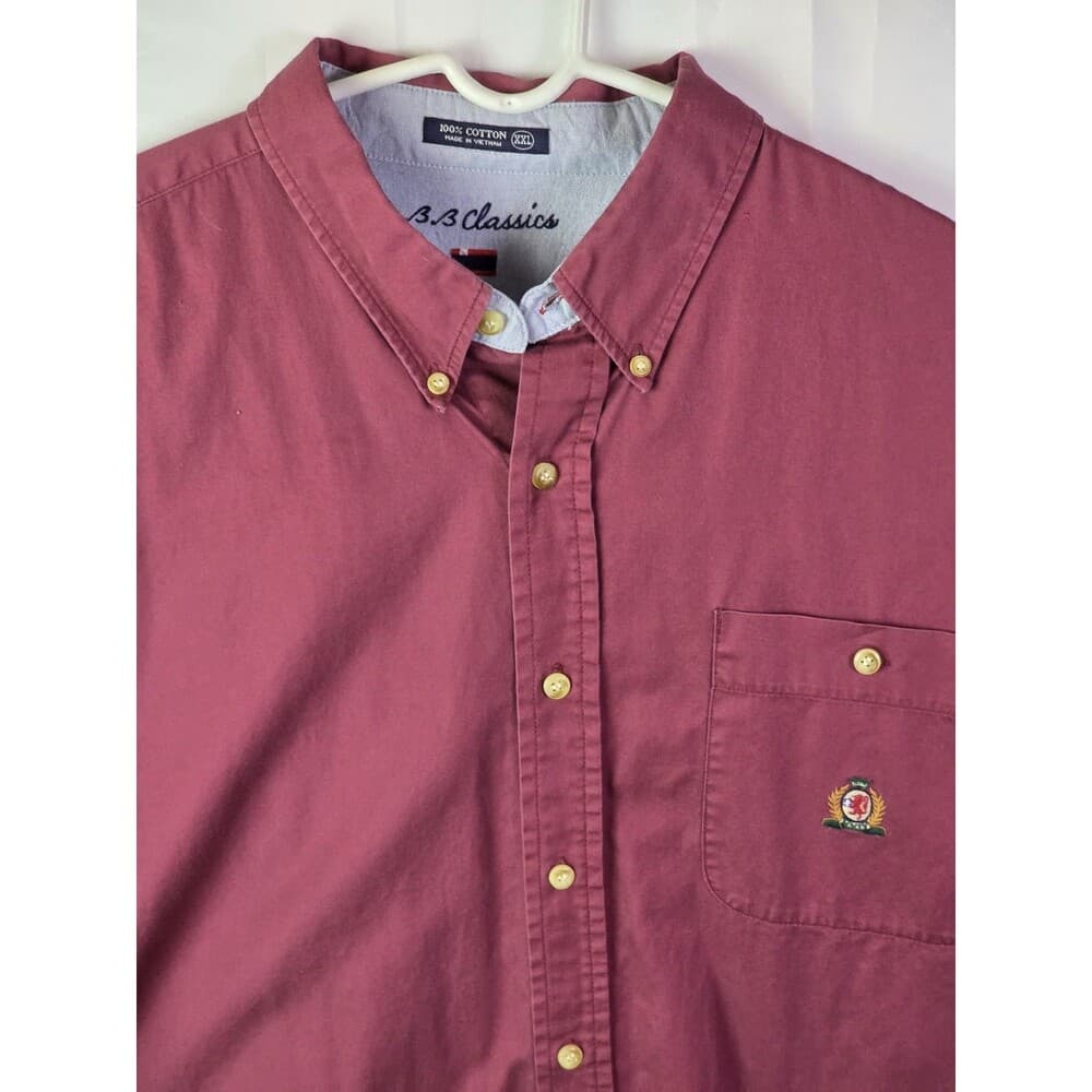BB Classics Mens XXL Red Embroidered Crest Logo Short Sleeve Button‎ Up Shirt - Thumbnail 8