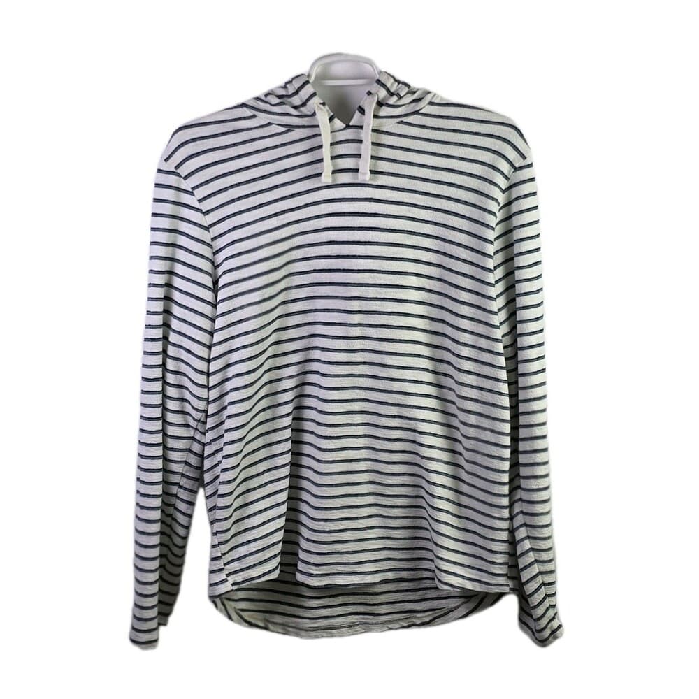 Marine Layer Men’s XL Ivory Blue Striped Long Sleeve Hoodie - Thumbnail 9