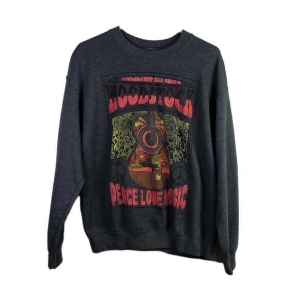VTG 1969 Woodstock Unisex Medium Dark Gray Long Sleeve Pullover - Thumbnail 7