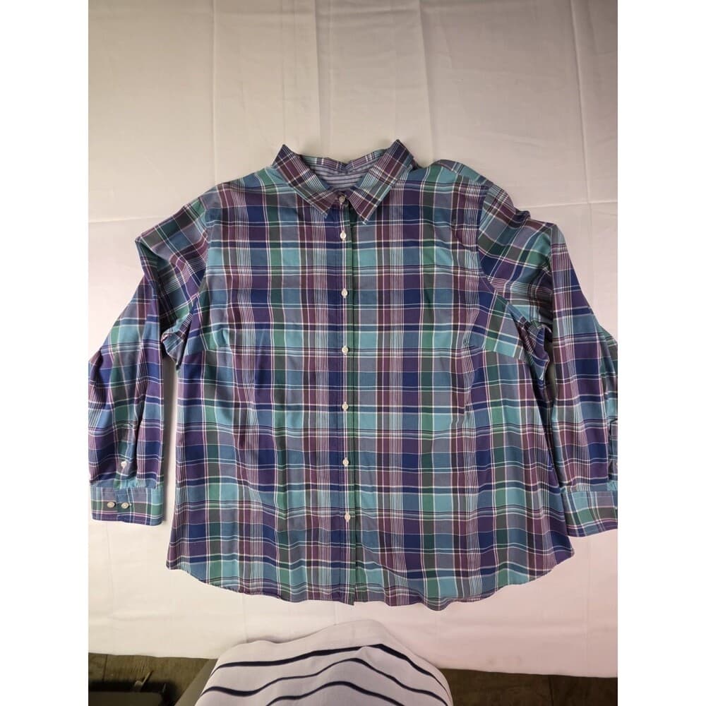 Chaps Easy‎ Care Men’s Size 2XL Blue Plaid Long Sleeve Button Up Shirt - Thumbnail 2