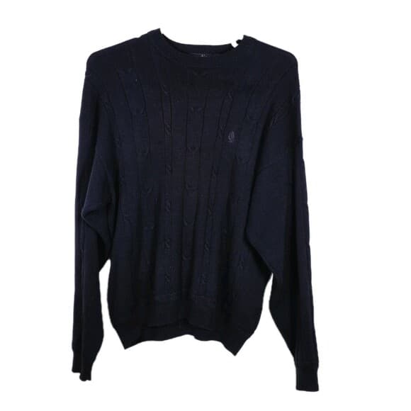 Vintage 90s Nautica Mens Large Navy Blue Cable Knit Crewneck Sweater - Thumbnail 6