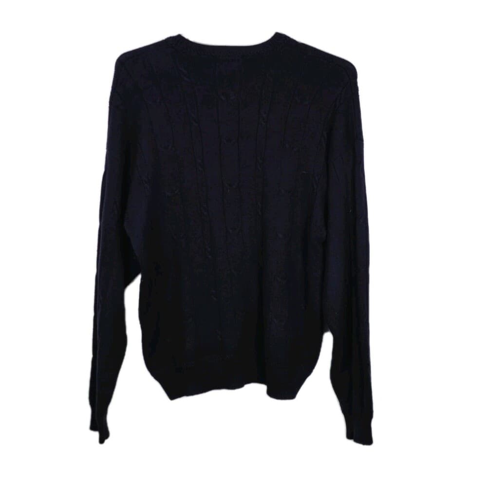 Vintage 90s Nautica Mens Large Navy Blue Cable Knit Crewneck Sweater - Thumbnail 3