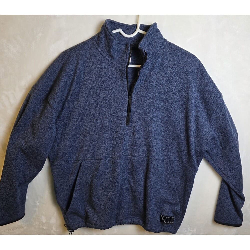 Victoria Secret‎ Pink Women's Size L Blue Marled 1/4 Zip Pullover - Thumbnail 3