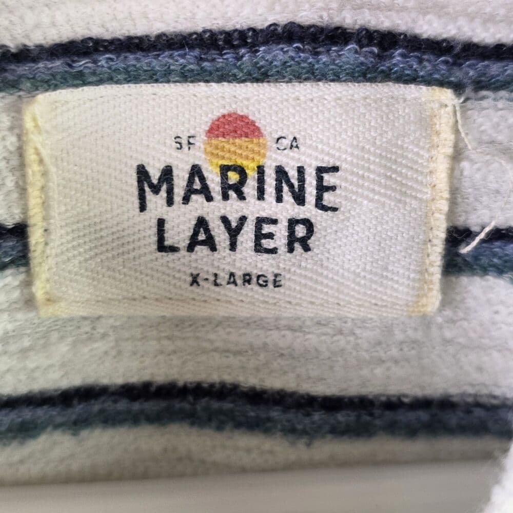 Marine Layer Men’s XL Ivory Blue Striped Long Sleeve Hoodie - Thumbnail 2