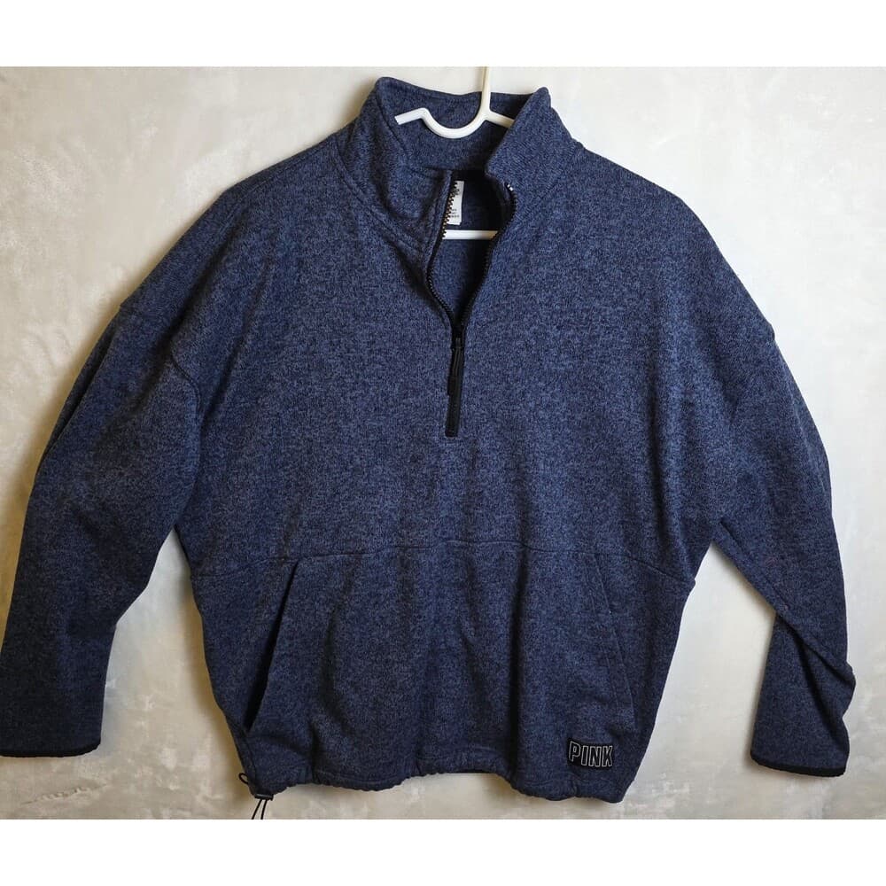 Victoria Secret‎ Pink Women's Size L Blue Marled 1/4 Zip Pullover - Thumbnail 5