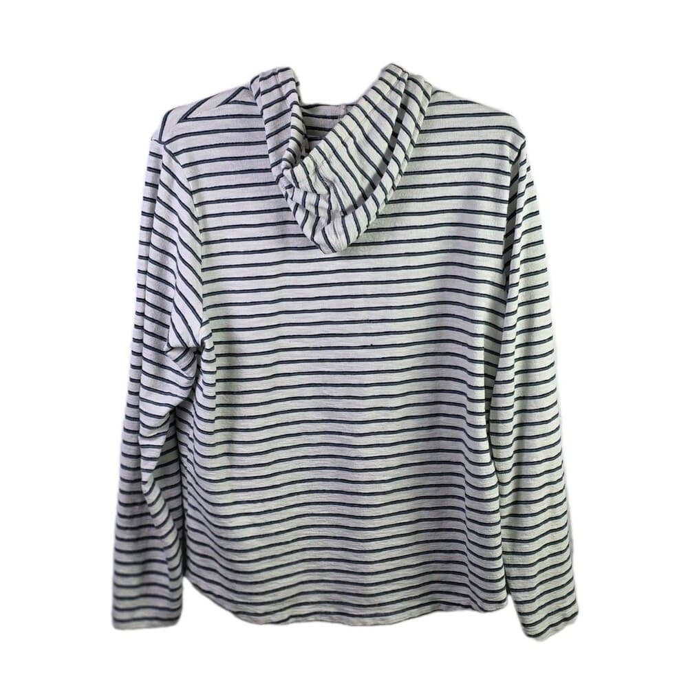 Marine Layer Men’s XL Ivory Blue Striped Long Sleeve Hoodie - Thumbnail 4