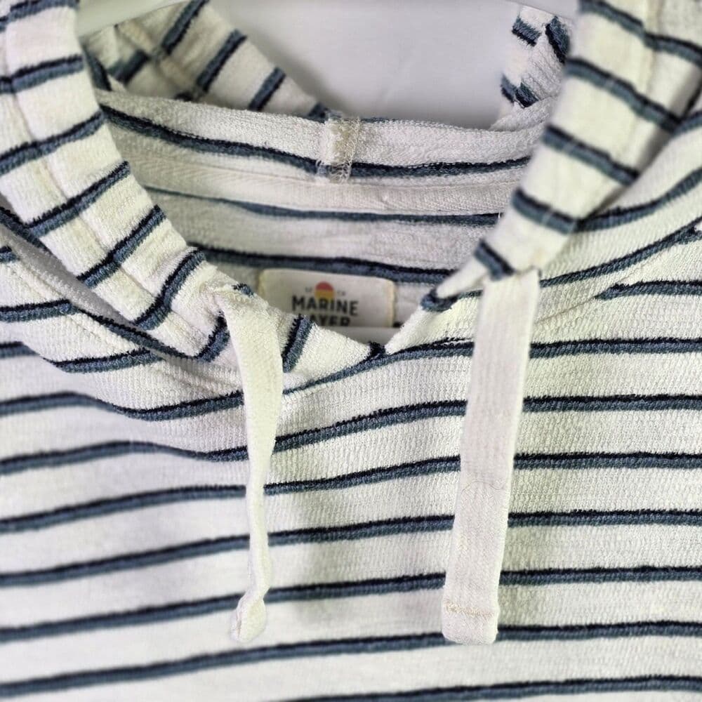 Marine Layer Men’s XL Ivory Blue Striped Long Sleeve Hoodie - Thumbnail 3