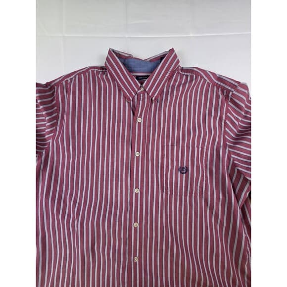 Chaps Men's Easy Care Size Large Maroon Long Sleeve Striped‎ Button Up Shirt - Thumbnail 9