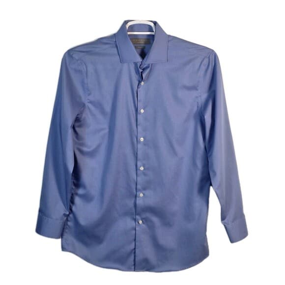 Perry Ellis Men's 15.5/32-33 Slim Fit Blue Long Sleeve Button Up Shirt‎ - Thumbnail 9