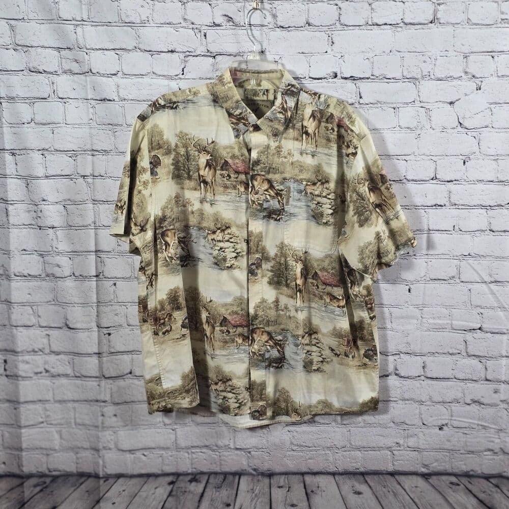 North River Men's XL Deer And Wildlife Print Short Sleeve Button Up Shirt - Thumbnail 8