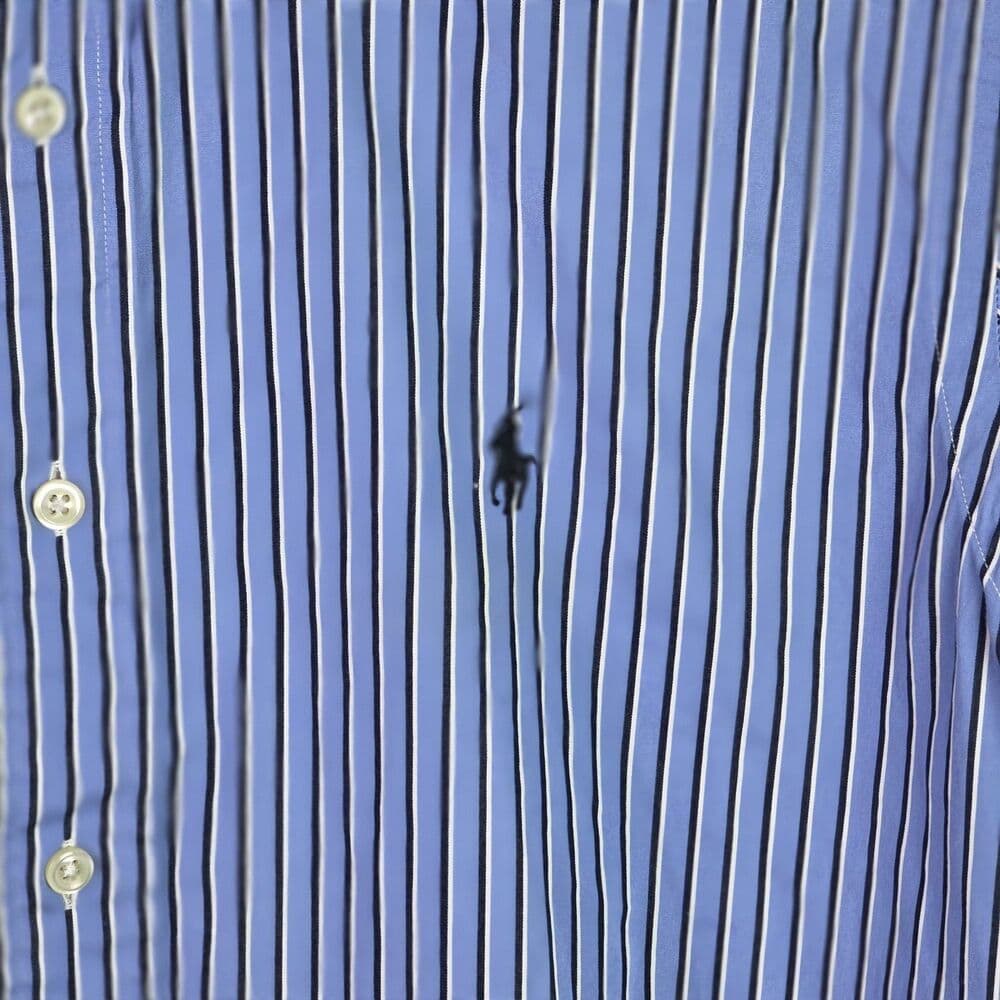 Ralph Lauren Men's 15.5 32/33‎ Blue Stripe Classic Fit Long Sleeve Shirt - Thumbnail 2