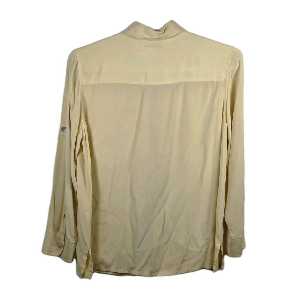 Bloomingdale's Women's Large Yellow 100% Silk Long Sleeve Button Up‎ Shirt - Thumbnail 6