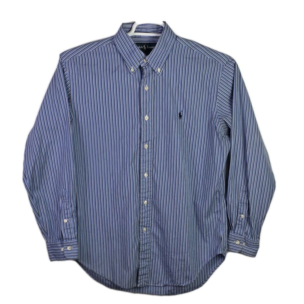 Ralph Lauren Men's 15.5 32/33‎ Blue Stripe Classic Fit Long Sleeve Shirt - Thumbnail 7