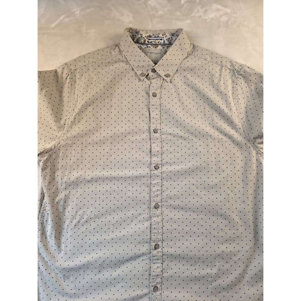 Denim And Flower Mens L‎ Slim Fit White Polka Dots Short Sleeve Shirt - Thumbnail 6