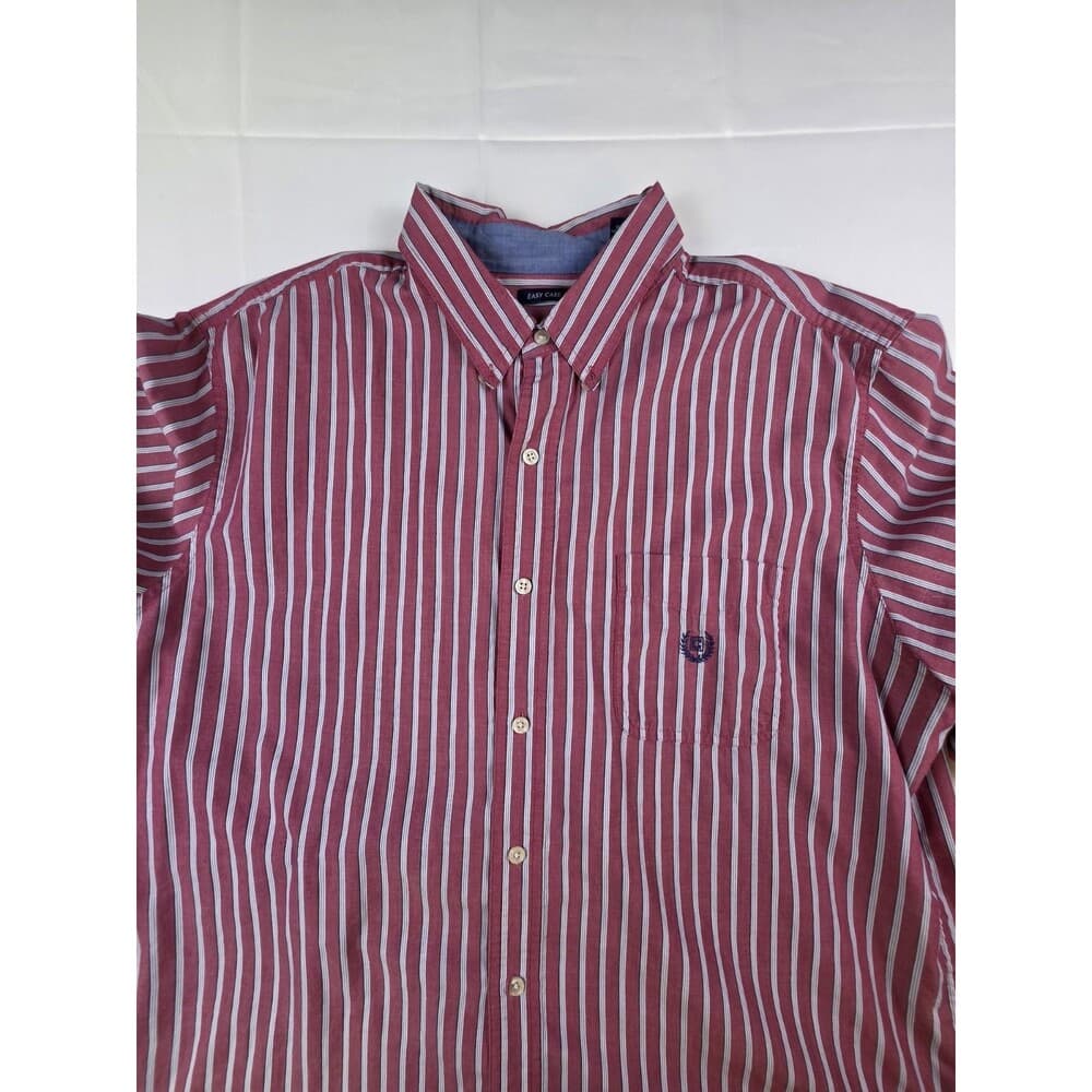Chaps Men's Easy Care Size Large Maroon Long Sleeve Striped‎ Button Up Shirt - Thumbnail 8