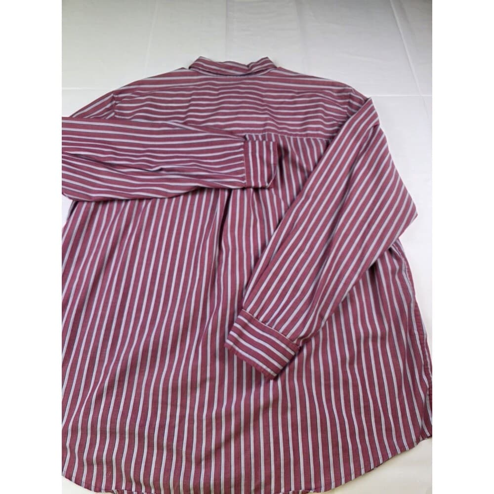 Chaps Men's Easy Care Size Large Maroon Long Sleeve Striped‎ Button Up Shirt - Thumbnail 5