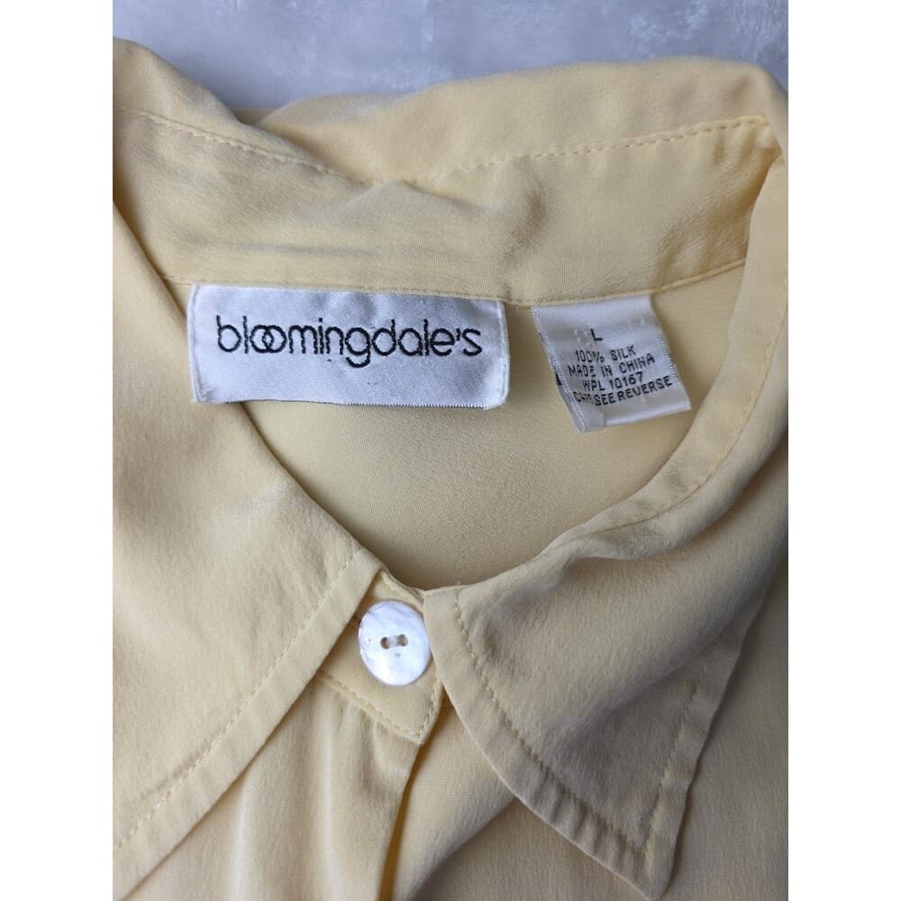 Bloomingdale's Women's Large Yellow 100% Silk Long Sleeve Button Up‎ Shirt - Thumbnail 2