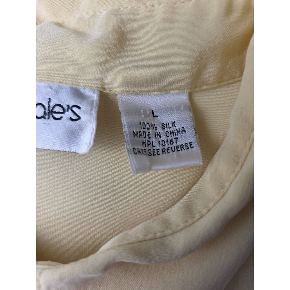 Bloomingdale's Women's Large Yellow 100% Silk Long Sleeve Button Up‎ Shirt - Thumbnail 3