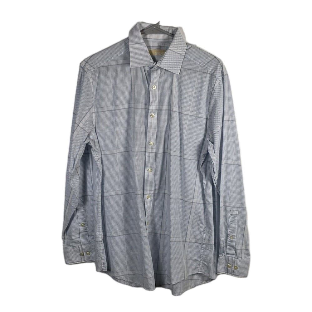 Michael Kors Shirt Men's‎ Blue Medium 15.5 -32/33 Slim Fit Stretch Long Sleeve - Thumbnail 8
