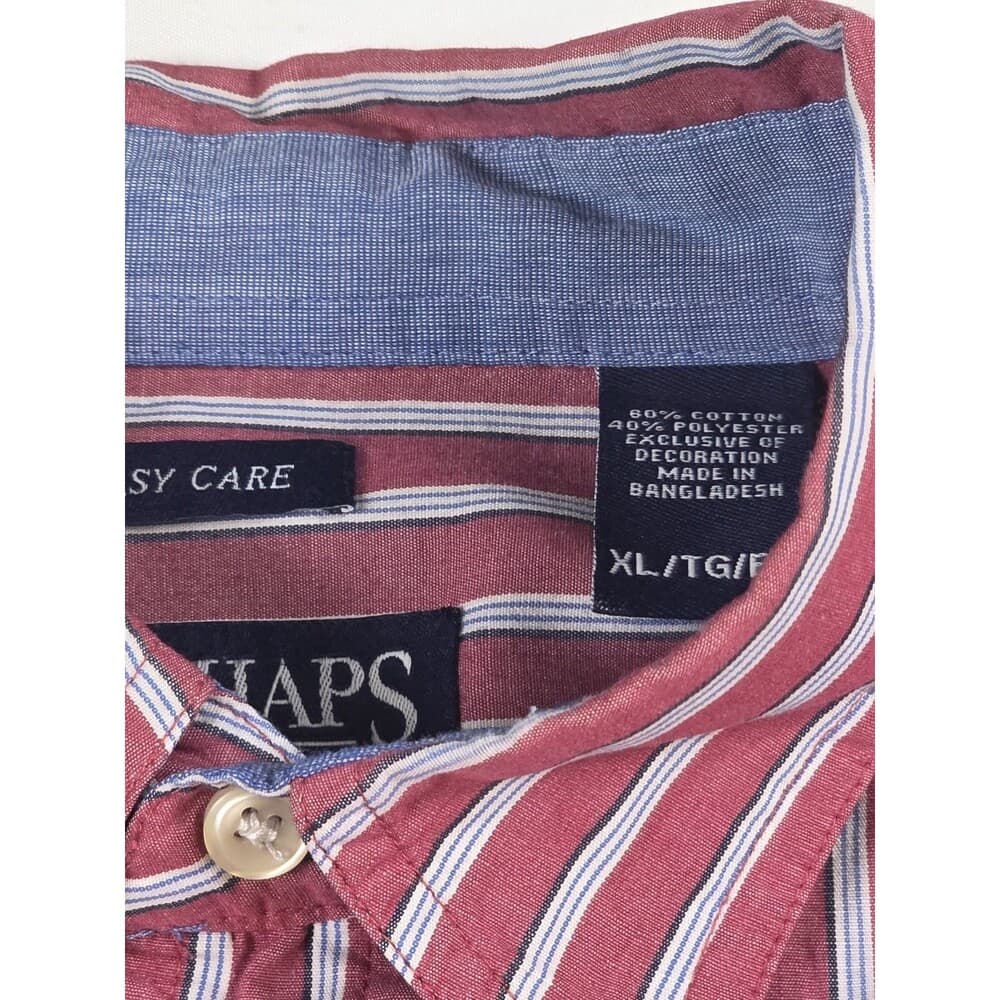 Chaps Men's Easy Care Size Large Maroon Long Sleeve Striped‎ Button Up Shirt - Thumbnail 2