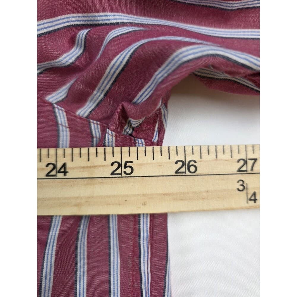 Chaps Men's Easy Care Size Large Maroon Long Sleeve Striped‎ Button Up Shirt - Thumbnail 4