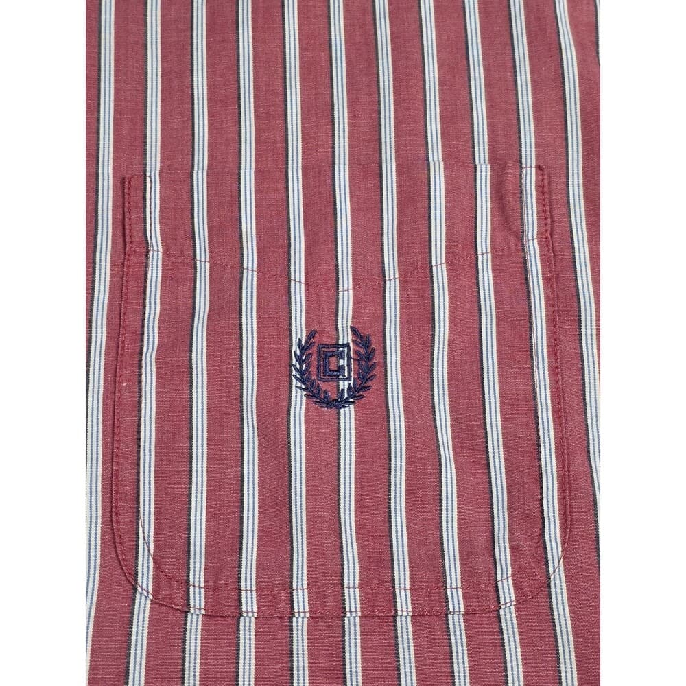 Chaps Men's Easy Care Size Large Maroon Long Sleeve Striped‎ Button Up Shirt - Thumbnail 3
