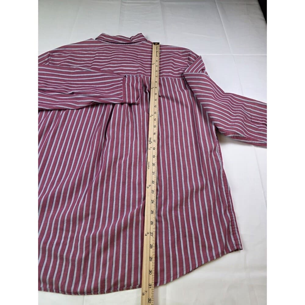 Chaps Men's Easy Care Size Large Maroon Long Sleeve Striped‎ Button Up Shirt - Thumbnail 7