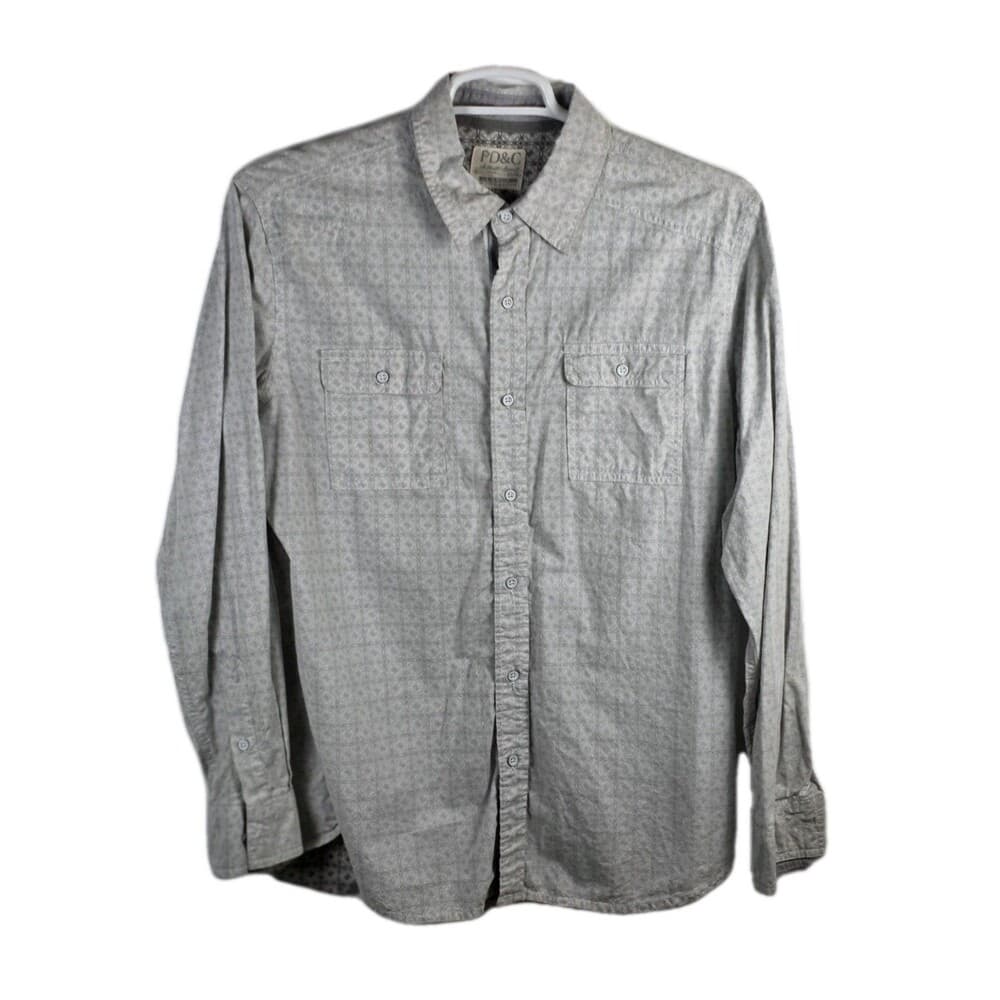 PDC Men's Large White Geometric Long Sleeve Button Up Shirt - Thumbnail 9