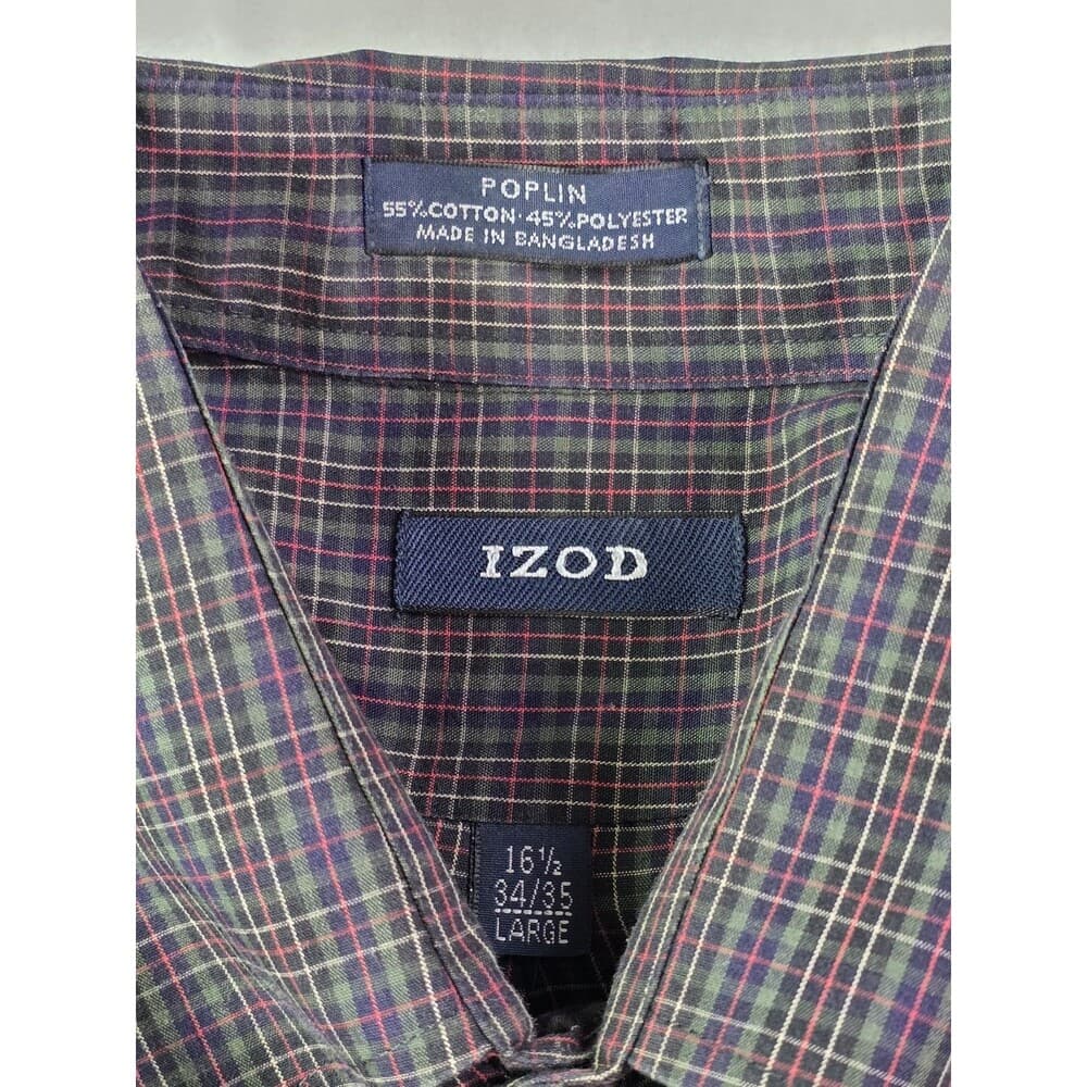 IZOD Men's 16.5 - 34/35 Large Long Sleeve Plaid Button Down Shirt‎ - Thumbnail 2