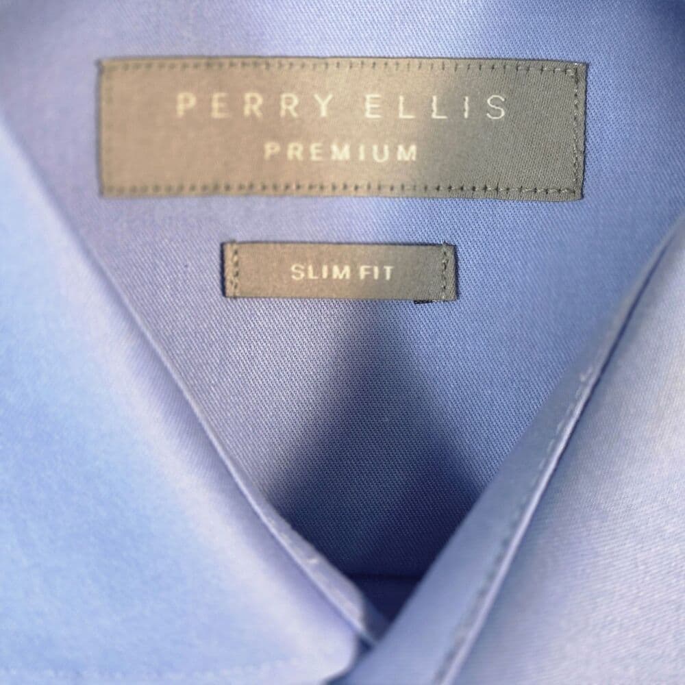 Perry Ellis Men's 15.5/32-33 Slim Fit Blue Long Sleeve Button Up Shirt‎ - Thumbnail 2