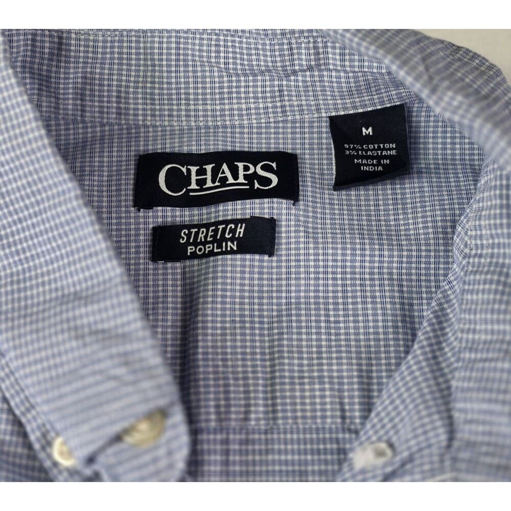 Chaps Men’s Size Medium Poplin Stretch Blue White Checkered Shirt Sleeve‎ Shirt - Thumbnail 2