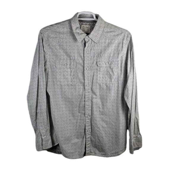 PDC Men's Large White Geometric Long Sleeve Button Up Shirt - Thumbnail 10