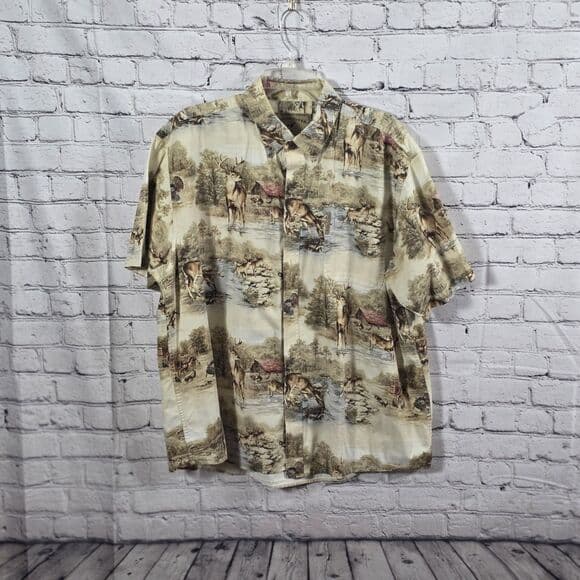 North River Men's XL Deer And Wildlife Print Short Sleeve Button Up Shirt - Thumbnail 9