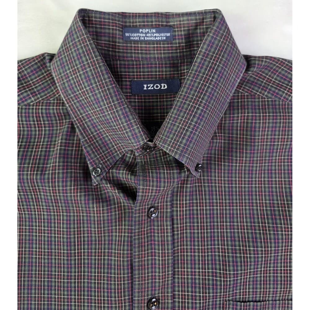 IZOD Men's 16.5 - 34/35 Large Long Sleeve Plaid Button Down Shirt‎ - Thumbnail 3