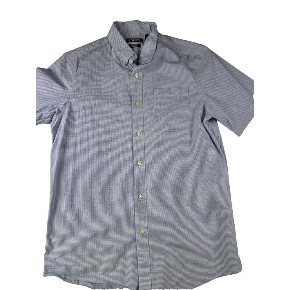 Chaps Men’s Size Medium Poplin Stretch Blue White Checkered Shirt Sleeve‎ Shirt - Thumbnail 7