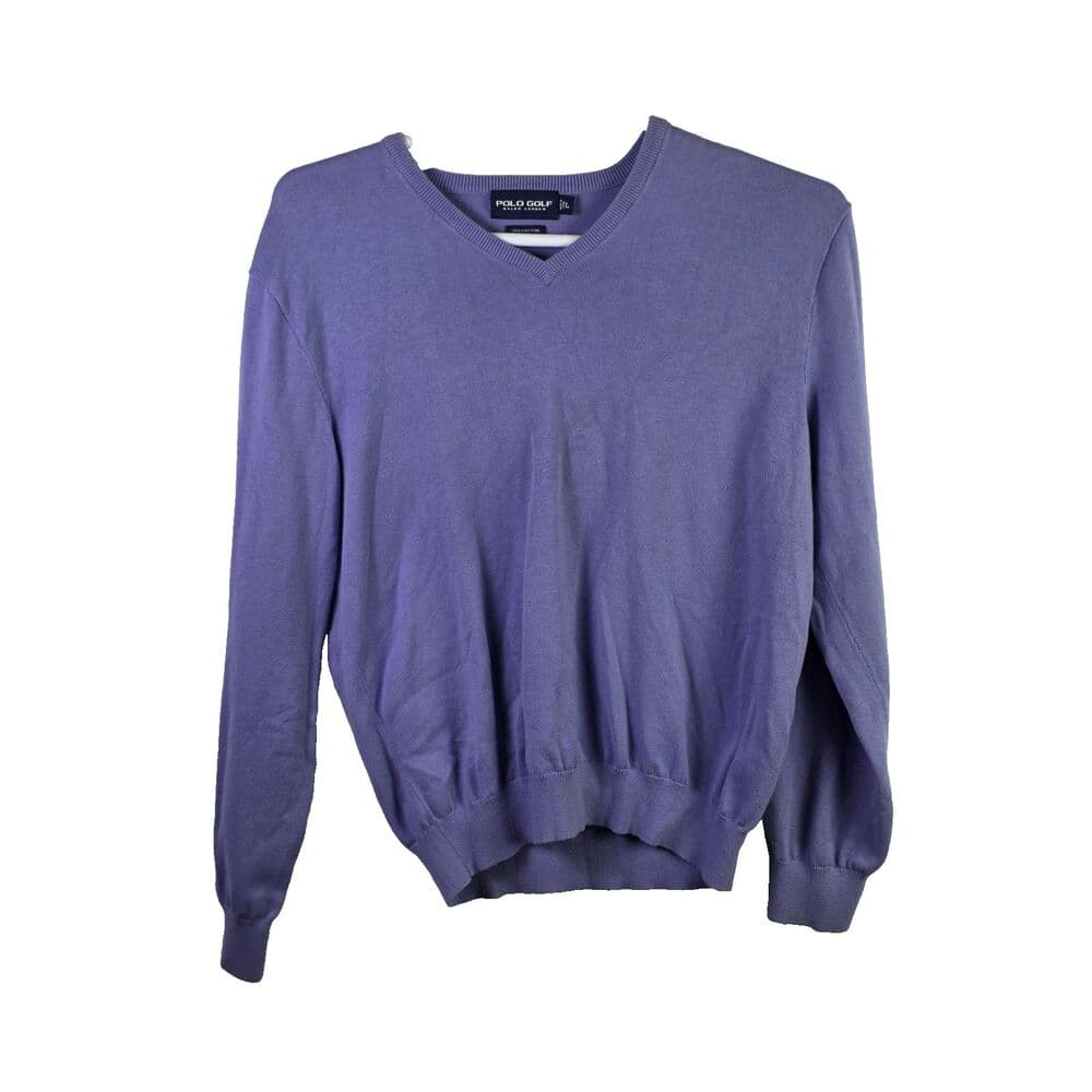 Polo Ralph Lauren Golf Men's Large Purple Cashmear & Cotton V-Neck Knit Sweater‎ - Thumbnail 8