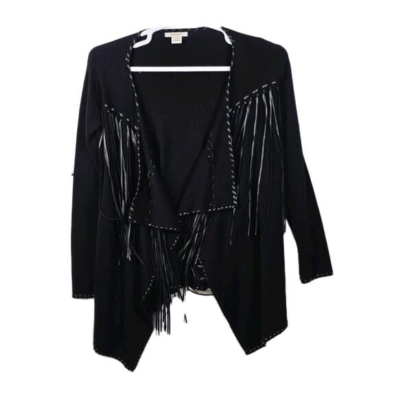 Ariat Trenton Women's Small Black‎ Open Cardigan w/ Black Leather Fringe - Thumbnail 11