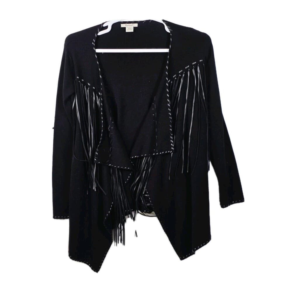 Ariat Trenton Women's Small Black‎ Open Cardigan w/ Black Leather Fringe - Thumbnail 10