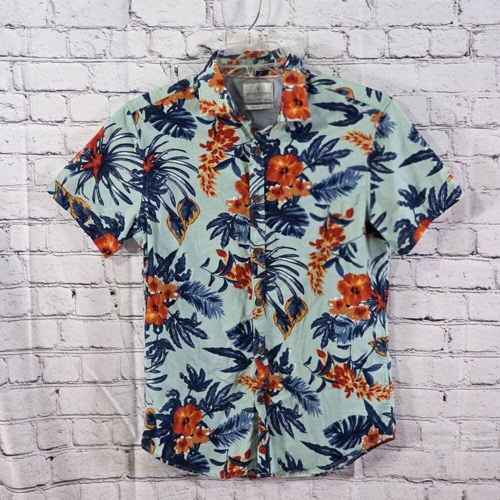 Denim & Flower 1942 Men's Small Slim Fit Floral Short Sleeve Button Up Shirt - Thumbnail 10