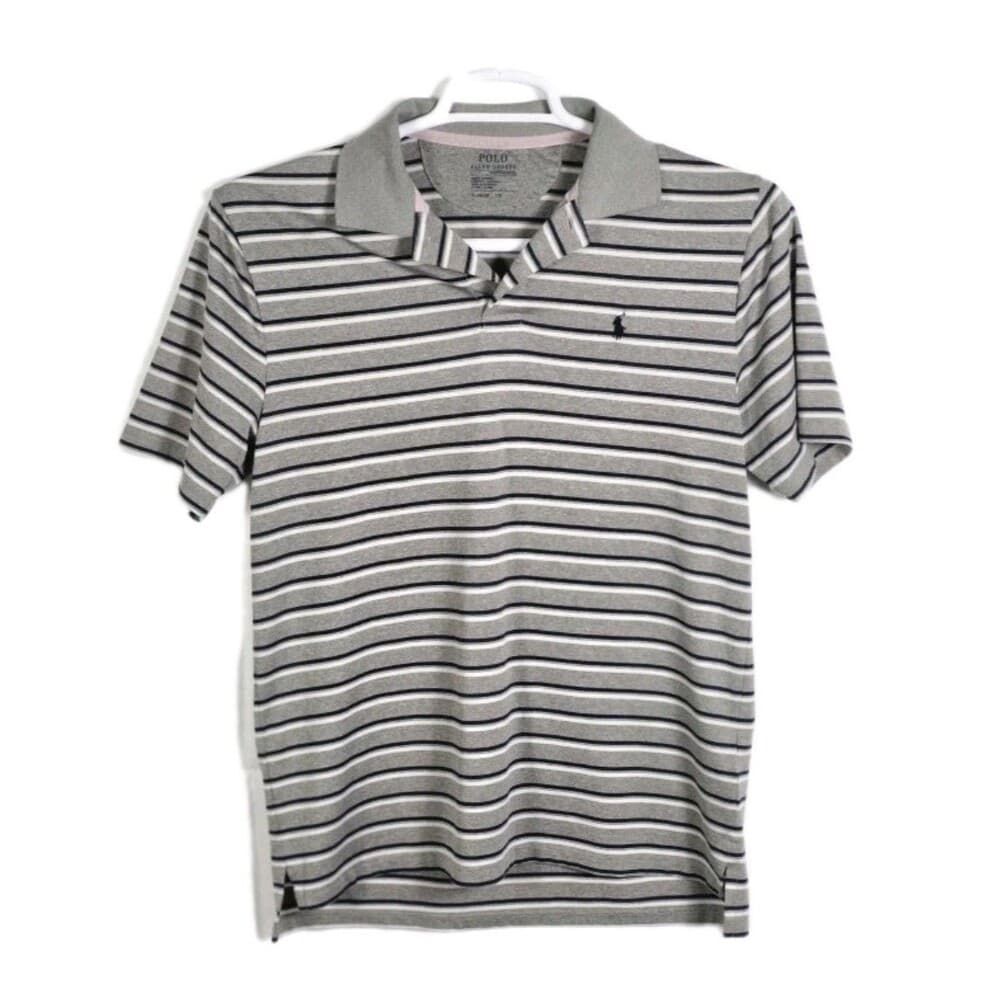 Polo Ralph‎ Lauren Youth XL (18-20) Grey Preformance Stripped Short Sleeve Shirt - Thumbnail 7
