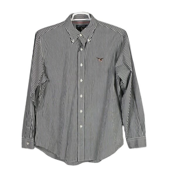 American Living Men's‎ Large Black & White Striped Long Sleeve Button Up Shirt - Thumbnail 8