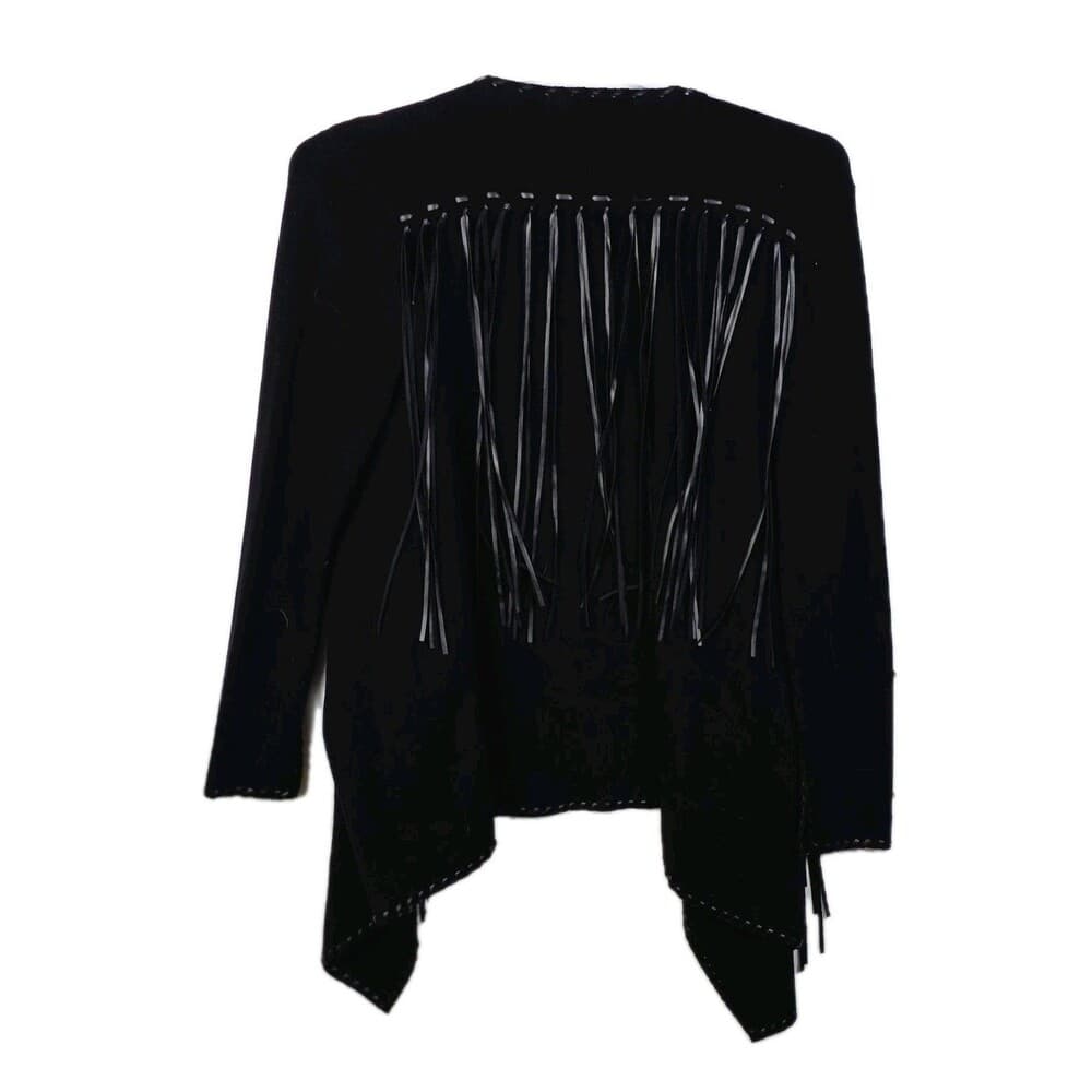 Ariat Trenton Women's Small Black‎ Open Cardigan w/ Black Leather Fringe - Thumbnail 7