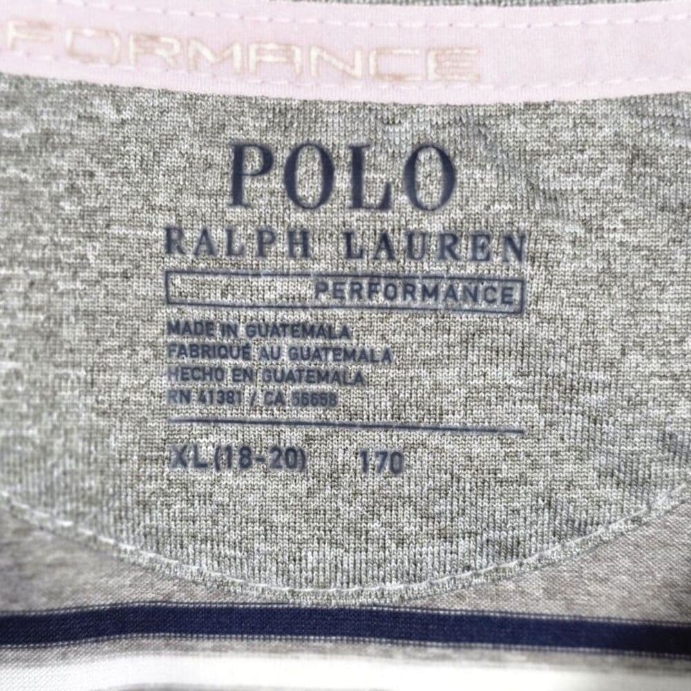 Polo Ralph‎ Lauren Youth XL (18-20) Grey Preformance Stripped Short Sleeve Shirt - Thumbnail 2