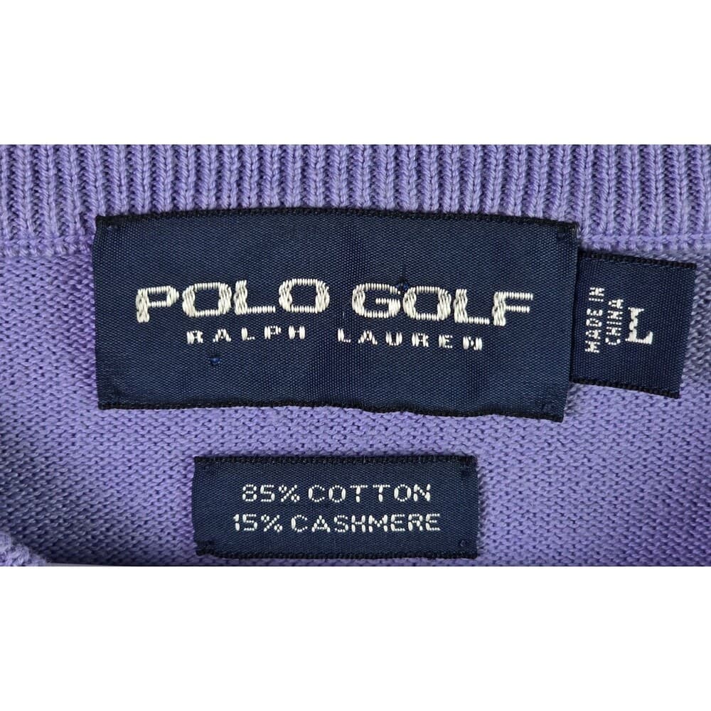 Polo Ralph Lauren Golf Men's Large Purple Cashmear & Cotton V-Neck Knit Sweater‎ - Thumbnail 2