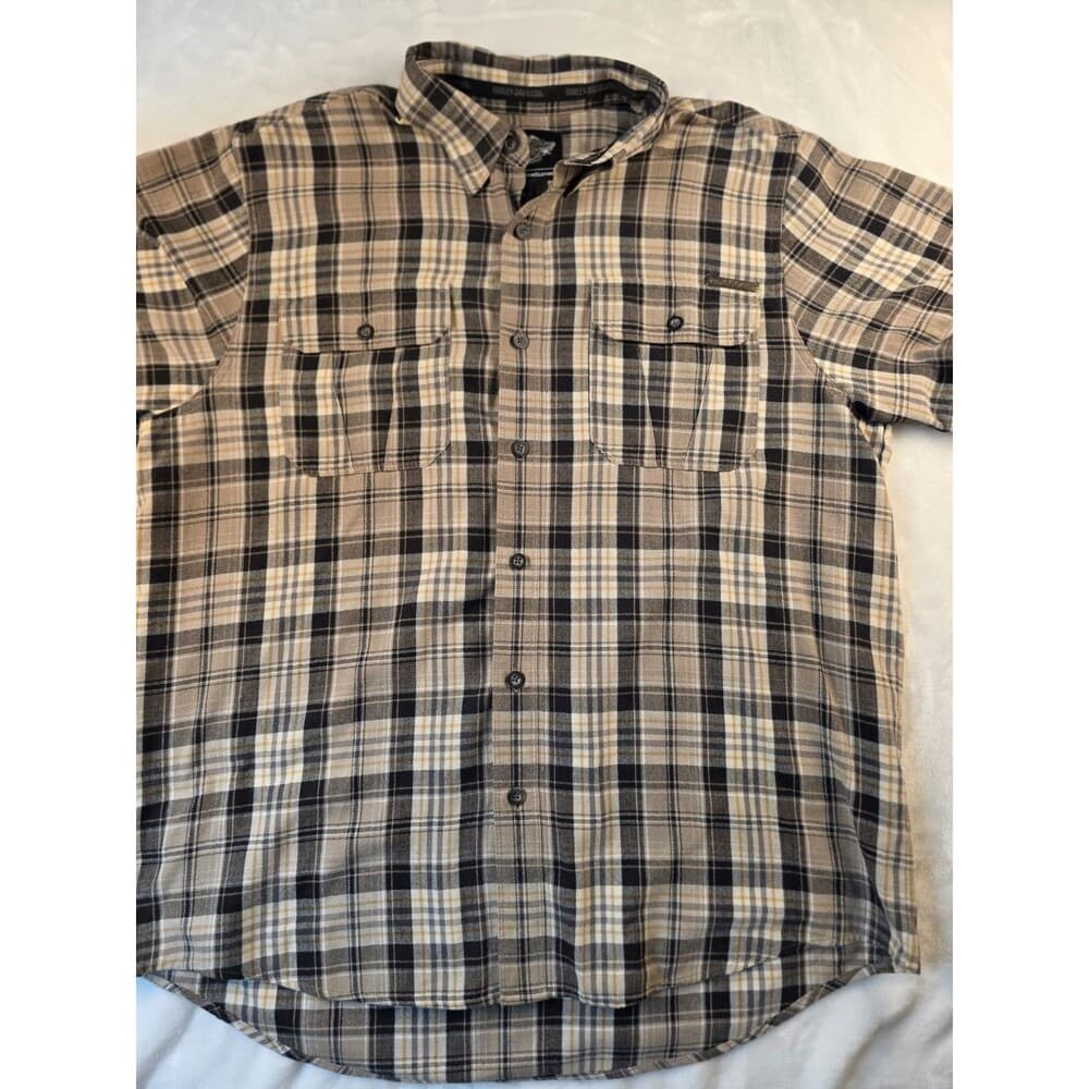 Harley Davidson Men’s XL‎ Brown Plaid Button Up Shirt With Metal Badge - Thumbnail 7