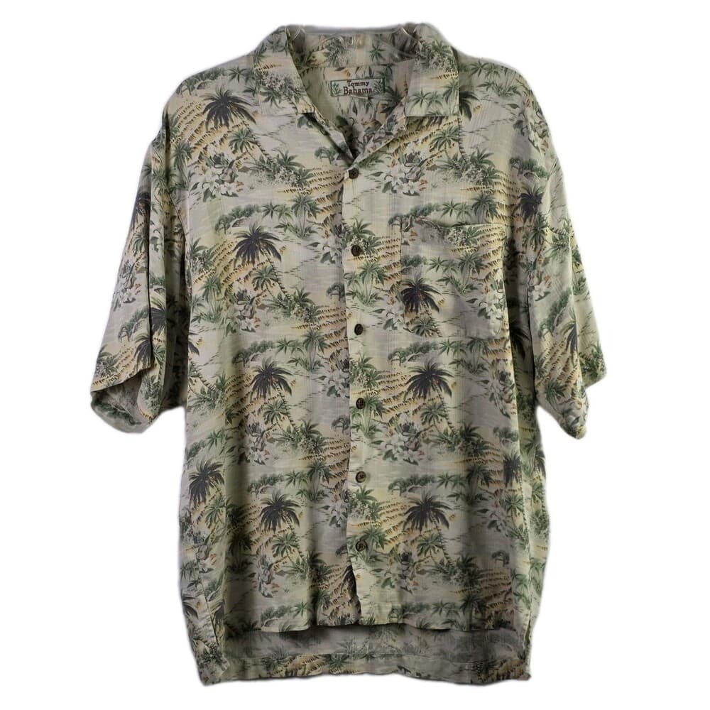 VTG Tommy Bahama Men's Medium 100% Silk Floral Hawaiian Aloha Palm Tree Shirt - Thumbnail 10